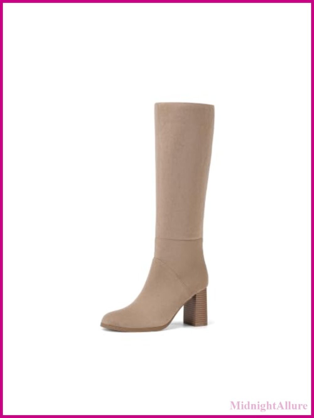 Women's Faux Suede Knee High Boots Zip Up Block Heel